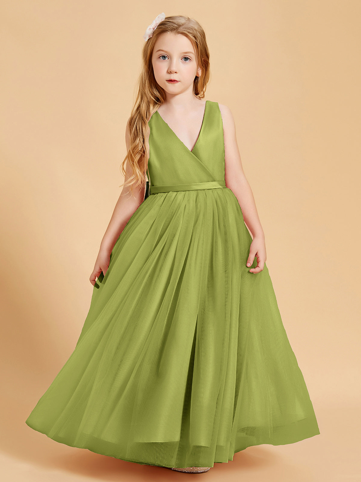 Tulle Junior Bridesmaid Dresses Satin Top Clover